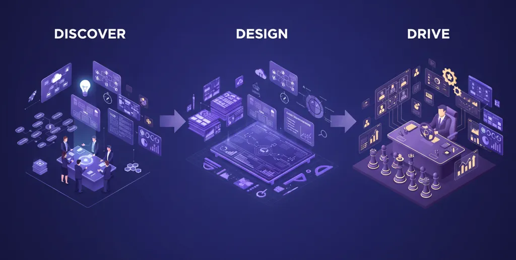 Torque Vision Overview - Complete strategic advisory journey showing Discover, Design, and Drive phases